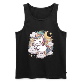 Kawaii Einhorn mit Wolken, Mond und Sternen - Männer Premium Bio Tank Top - Schwarz - Vorne - Michal (187cm)