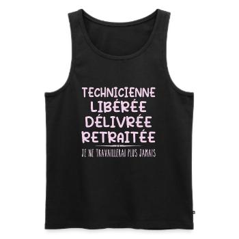 Technicienne célèbre sa retraite avec humour - Débardeur bio Premium Homme - noir - Devant - Michal (187cm)
