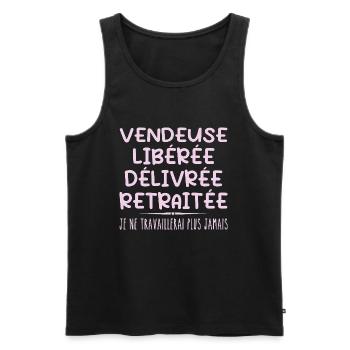 Vendeuse célèbre sa retraite avec humour cadeau - Débardeur bio Premium Homme - noir - Devant - Michal (187cm)