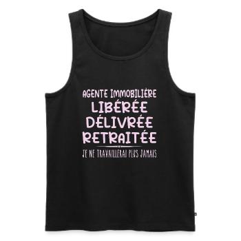 Agente immobilière célèbre sa retraite avec humour - Débardeur bio Premium Homme - noir - Devant - AI Model Male 178 light (178cm)