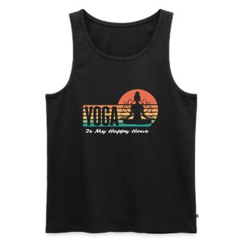 Retro Yoga Funny Saying Yoga Is My Happy Hour - Men's Premium Organic Tank Top - black - Front - Michal (187cm)