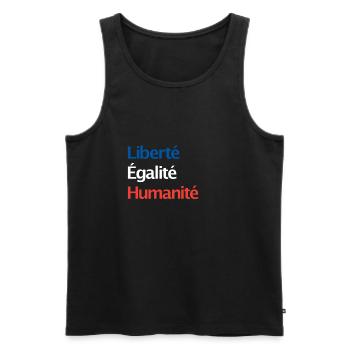 Liberté Égalité Humanité - Mehr Menschlichkeit - Männer Premium Bio Tank Top - Schwarz - Vorne - Michal (187cm)