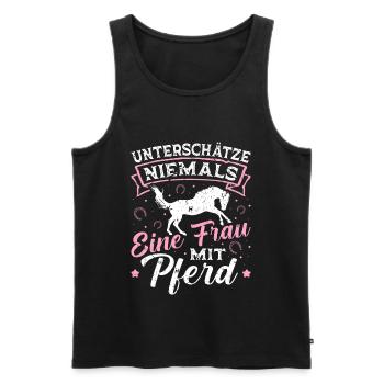 Unterschätze Niemals Eine Frau Pferd Reiterin - Männer Premium Bio Tank Top - Schwarz - Vorne - Michal (187cm)