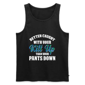Lieber im Kilt als mit heruntergelassener Hose - Männer Premium Bio Tank Top - Schwarz - Vorne - Michal (187cm)