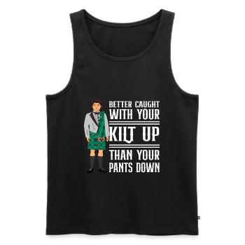 Tartan Kilt Schottenrock Spruch - Männer Premium Bio Tank Top - Schwarz - Vorne - Michal (187cm)