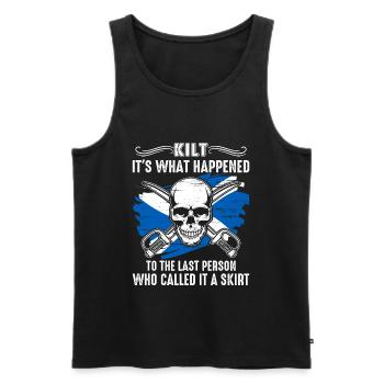 Schottenrock Kilt Spruch Schottland Highlands - Männer Premium Bio Tank Top - Schwarz - Vorne - AI Model Male 178 light (178cm)