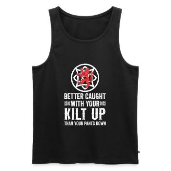 Schottenrock Kilt Spruch Schottland Highlands - Männer Premium Bio Tank Top - Schwarz - Vorne - AI Model Male 178 light (178cm)