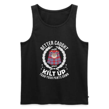 Lieber im Kilt als in der Hose erwischt werden - Männer Premium Bio Tank Top - Schwarz - Vorne - AI Model Male 178 light (178cm)