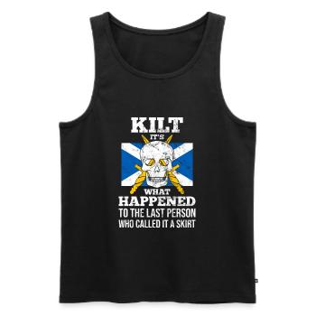 Schottenrock Kilt Spruch Schottland Highlands - Männer Premium Bio Tank Top - Schwarz - Vorne - AI Model Male 178 light (178cm)