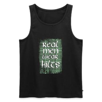 Real Men Wear Kilts- Schottenroch Herrenrock - Männer Premium Bio Tank Top - Schwarz - Vorne - AI Model Male 178 light (178cm)