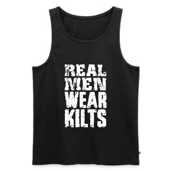 Real Men Wear Kilts- Schottenroch Herrenrock - Männer Premium Bio Tank Top - Schwarz - Vorne - AI Model Male 178 light (178cm)