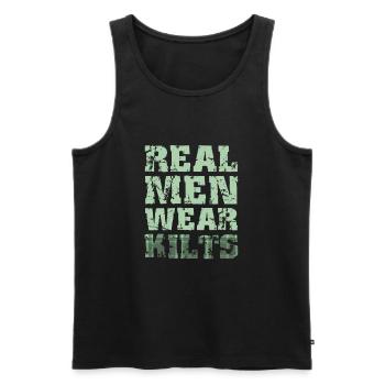 Real Men Wear Kilts- Schottenroch Herrenrock - Männer Premium Bio Tank Top - Schwarz - Vorne - AI Model Male 178 light (178cm)