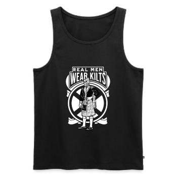 Real Men Wear Kilts- Schottenroch Herrenrock - Männer Premium Bio Tank Top - Schwarz - Vorne - AI Model Male 178 light (178cm)