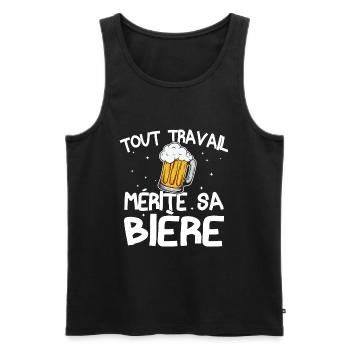 Tout travail mérite sa bière - Débardeur bio Premium Homme - noir - Devant - Michal (187cm)