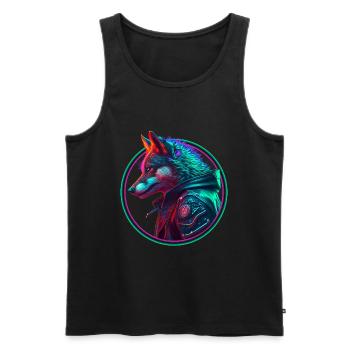 Neon Punk Wolf in Lederjacke - Männer Premium Bio Tank Top - Schwarz - Vorne - AI Model Male 178 light (178cm)