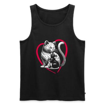 Le chat et la souris et l’amitié la paix et l’amour - Débardeur bio Premium Homme - noir - Devant - AI Model Male 178 light (178cm)