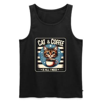 Katze und Kaffee ist alles was ich brauche - Männer Premium Bio Tank Top - Schwarz - Vorne - AI Model Male 178 light (178cm)