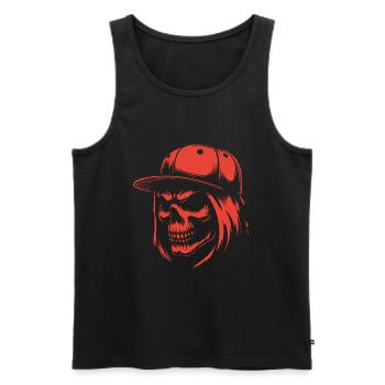 Crâne cool avec cheveux longs et casquette de baseball - Débardeur bio Premium Homme - noir - Devant - AI Model Male 178 light (178cm)