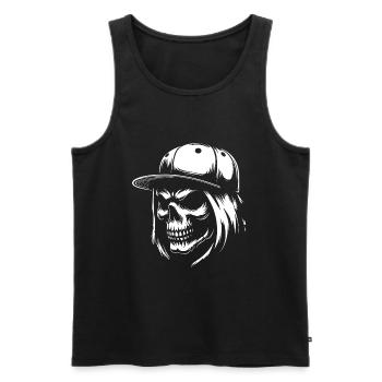 Crâne cool avec cheveux longs et casquette de baseball - Débardeur bio Premium Homme - noir - Devant - AI Model Male 178 light (178cm)