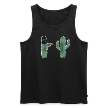 Lustiger Kaktus, Hände hoch. Kaktus mit Pistole. - Männer Premium Bio Tank Top - Schwarz - Vorne - AI Model Male 178 light (178cm)