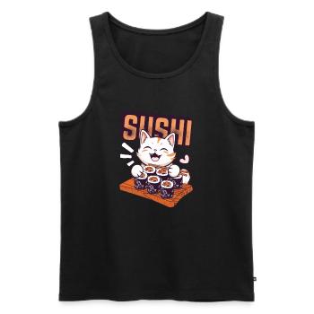 Cute cat eating sushi - Men's Premium Organic Tank Top - black - Front - AI Model Male 178 light (178cm)