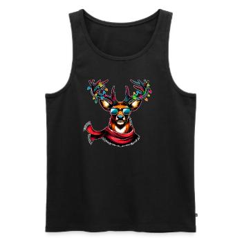 Cool Christmas Reindeer Head with Fairy Lights - Men's Premium Organic Tank Top - black - Front - AI Model Male 178 light (178cm)