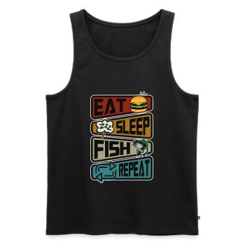 Drôle de pêche Manger Dormir Poisson Répéter La pêche - Débardeur bio Premium Homme - noir - Devant - Michal (187cm)