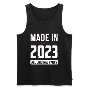 Fabriqué en 2023 - Toutes les pièces d’origine - Anniversaire - Débardeur bio Premium Homme - noir - Devant - AI Model Male 178 light (178cm)