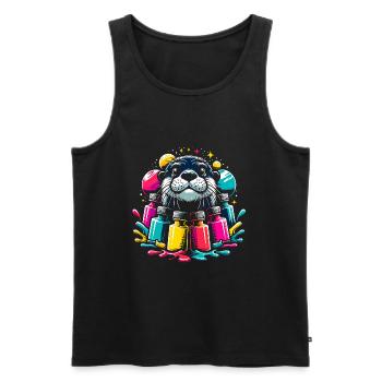 Funny otter with lots of bright colors - Men's Premium Organic Tank Top - black - Front - AI Model Male 178 light (178cm)