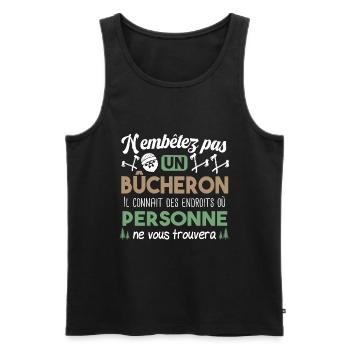 Bûcheron Bois Fête des Pères Humour Cadeau Papa - Débardeur bio Premium Homme - noir - Devant - Michal (187cm)