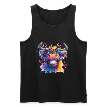 Funky Bunte Kuh in Aquarell - Männer Premium Bio Tank Top - Schwarz - Vorne - Michal (187cm)