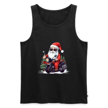 Funny Santa Claus gnome on a motorbike - Men's Premium Organic Tank Top - black - Front - Michal (187cm)
