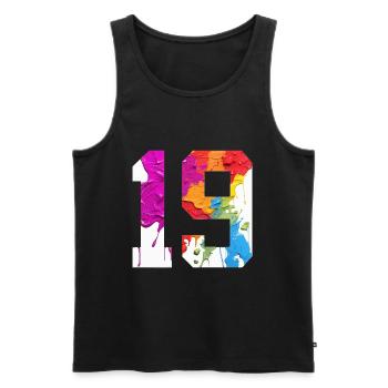 NUMÉRO COLORÉ 19 COLORÉ 19E ANNIVERSAIRE - Débardeur bio Premium Homme - noir - Devant - Michal (187cm)