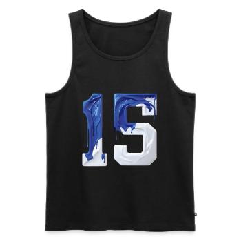 NON. 15 NUMÉRO 15 BLEU BLANC 15E ANNIVERSAIRE - Débardeur bio Premium Homme - noir - Devant - Michal (187cm)