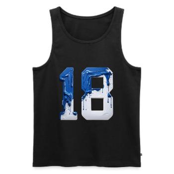 NON. 18 NUMÉRO 18 BLEU BLANC 18E ANNIVERSAIRE - Débardeur bio Premium Homme - noir - Devant - Michal (187cm)