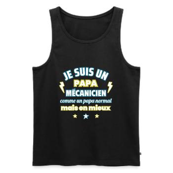 Papa mécanicien, cadeau fête des pères,Noël - Débardeur bio Premium Homme - noir - Devant - Michal (187cm)