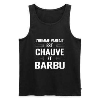 Barbu Chauve Homme Parfait Humour Cadeau - Débardeur bio Premium Homme - noir - Devant - AI Model Male 178 light (178cm)