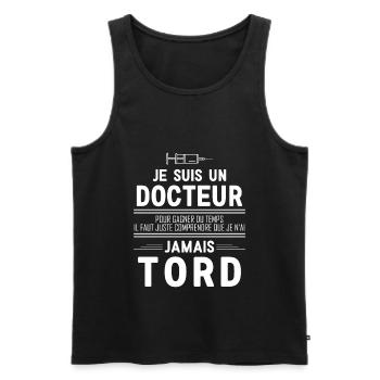 Docteur Jamais tord humour cadeau - Débardeur bio Premium Homme - noir - Devant - Michal (187cm)