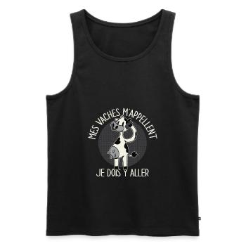 Vaches Paysan Fermier Ferme Vache Humour Cadeau - Débardeur bio Premium Homme - noir - Devant - Michal (187cm)