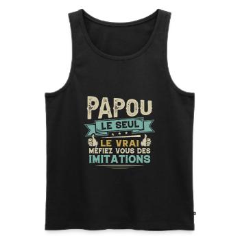 Papou Le Seul Le Vrai Cadeau Fête Des Pères - Débardeur bio Premium Homme - noir - Devant - Michal (187cm)