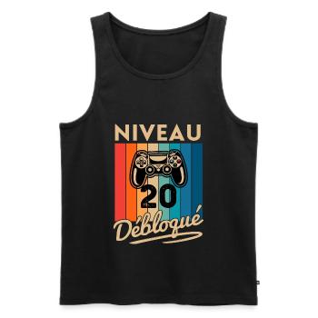 Cadeau Homme 20 ans Anniversaire Gamer Niveau 20 - Débardeur bio Premium Homme - noir - Devant - Michal (187cm)