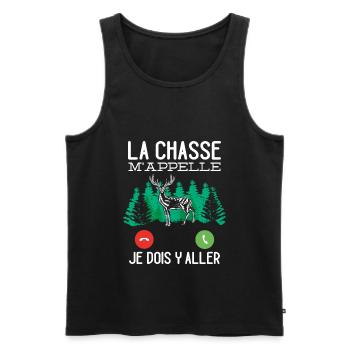 Chasseur Idée Cadeau Original La Chasse M'appelle - Débardeur bio Premium Homme - noir - Devant - Michal (187cm)