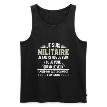 Militaire En Couple Idée Cadeau Pour Mon Mari - Débardeur bio Premium Homme - noir - Devant - Michal (187cm)