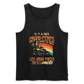 Papy Motard Humour Idée Cadeau Grand Père Moto - Débardeur bio Premium Homme - noir - Devant - AI Model Male 178 light (178cm)