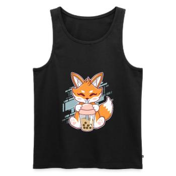 Cute Fox Boba Fox Bubble Tea Kawaii Japan - Men's Premium Organic Tank Top - black - Front - AI Model Male 178 light (178cm)