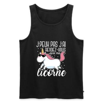J'Peux Pas J'ai Rendez Vous Avec Ma Licorne Humour - Débardeur bio Premium Homme - noir - Devant - Michal (187cm)