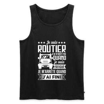 Chauffeur Routier Cadeau Camionneur Humour Camion - Débardeur bio Premium Homme - noir - Devant - AI Model Male 178 light (178cm)