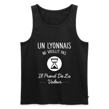 Un Lyonnais Ne Vieillit Pas Humour Cadeau Lyon - Débardeur bio Premium Homme - noir - Devant - Michal (187cm)