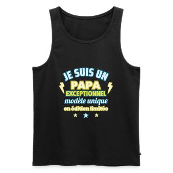Papa d’exception, Cadeau Fête des Pères Unique - Débardeur bio Premium Homme - noir - Devant - Michal (187cm)