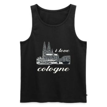 I love Cologne Design with the Cologne Cathedral and the Rhine - Men's Premium Organic Tank Top - black - Front - Michal (187cm)